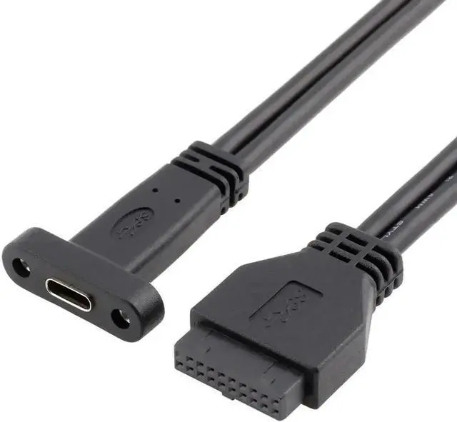 Alt view image 5 of 5 - 50cm PCIe Full Profile Bracket USB3.0 20Pin Motherboard Header Female to Type-C Female Adapter Cable, 5Gbps Rear Chassis USB-C Expansion Cord