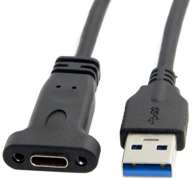 Alt view image 4 of 5 - 20cm USB 3.0 Type A Male to Type C Female Panel Mount Extension Cable with Screw Hole, Fixed Panel Mount USB-C Female Adapter Cord