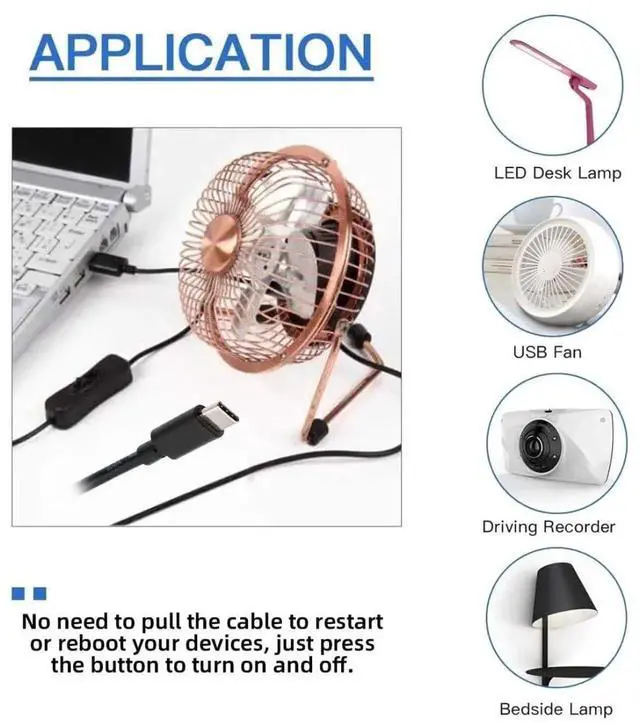 Alt view image 7 of 7 - 1M USB2.0 Male to USB-C Male Power Extension Cable with ON/OFF Switch, Ultra Mini OTG Type-C Adapter for Phones, Tablets & DC5V Equipment