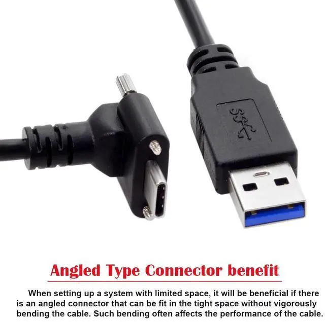 Alt view image 7 of 7 - 0.3M Panel Mount 90° Right Angle USB3.0 A Male to USB-C Male Cable, Screw Lock Industrial Data Cord for Industrial Camera