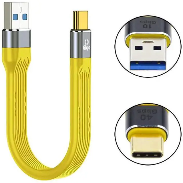 Alt view image 6 of 7 - 13cm Yellow Flat FPC USB 3.1 Gen2 Cable, USB-C Male to USB-A Male 10Gbps High Speed Slim Data Cord for Laptop & Smartphone