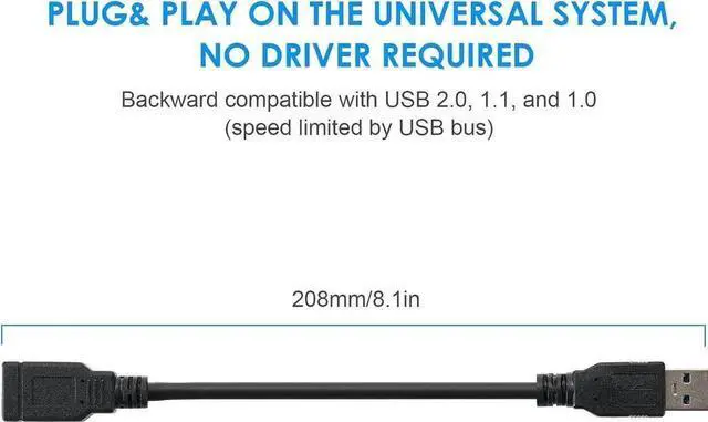Alt view image 3 of 7 - 8 Inch Black USB3.0 Type A Male to Female Extension Cable, 5Gbps High Speed USB Extender Cord for USB Hub & Peripherals