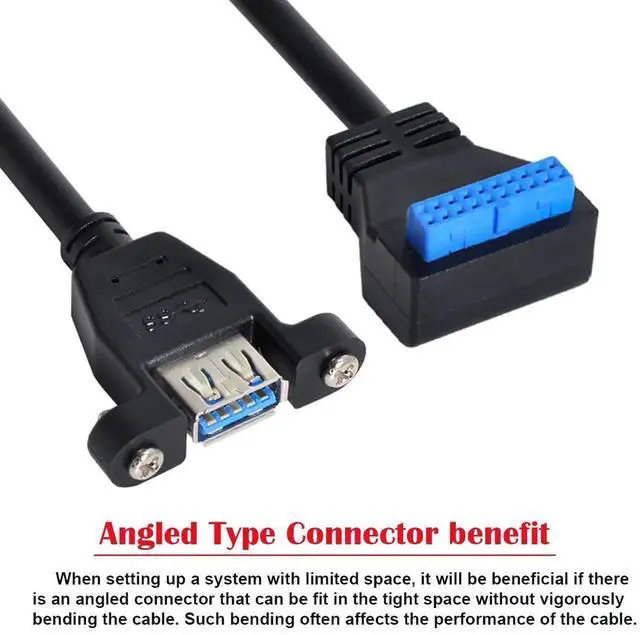 Alt view image 2 of 7 - Single Screw Panel Mount USB3.0 A Female to Upward 90° 20Pin Mainboard Header Extension Cable