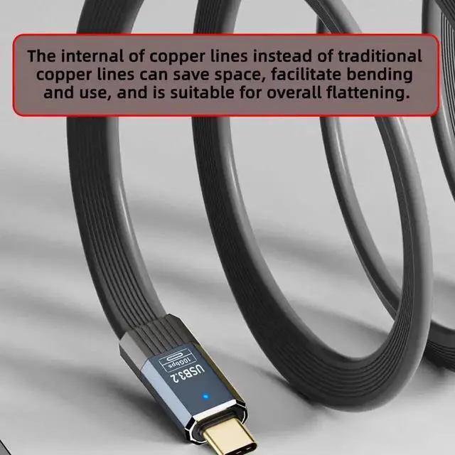 Alt view image 2 of 7 - 20cm Flat FPC USB3.1 Gen2 A Male to USB-C Male Cable, 10Gbps High Speed Data & 5V3A Charging Slim Cord for Laptop, Phone & SSD
