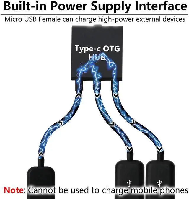 Alt view image 4 of 6 - USB-C Male to Dual USB-A Female + Micro USB OTG Splitter Adapter for Android Smartphones & Tablets