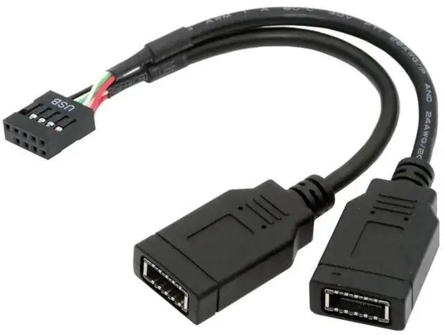 Main image of 0.49FT USB2.0 9Pin Male to Dual KeyA TypeE Female Splitter Cable, Mainboard Header to Front Panel Port Extension Cord