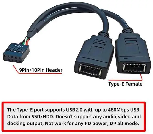 Alt view image 7 of 7 - 0.49FT USB2.0 9Pin Male to Dual KeyA TypeE Female Splitter Cable, Mainboard Header to Front Panel Port Extension Cord