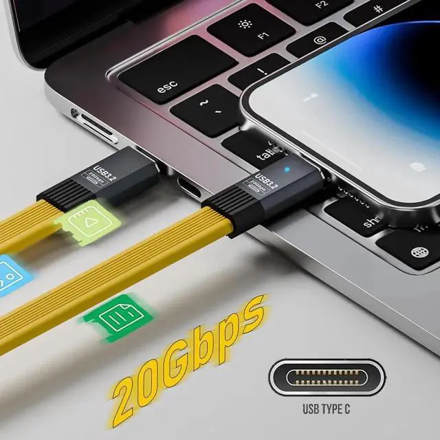 Alt view image 6 of 7 - 50cm Flat FPC USB4 Male to Female Extension Cable, 20Gbps|100W PD|8K/5K Video, Compatible with Thunderbolt 3/4