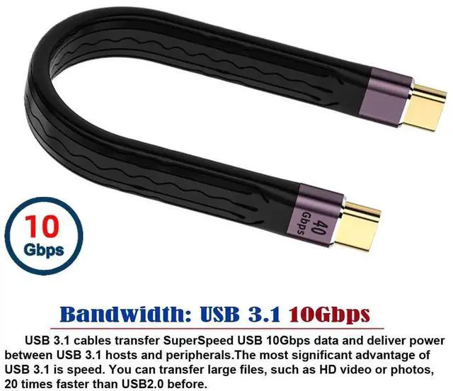 Alt view image 2 of 7 - 13cm Flat FPC USB4 Type-C Male to Male Cable, 40Gbps|100W PD|8K Video Cord for Laptops & Smartphones