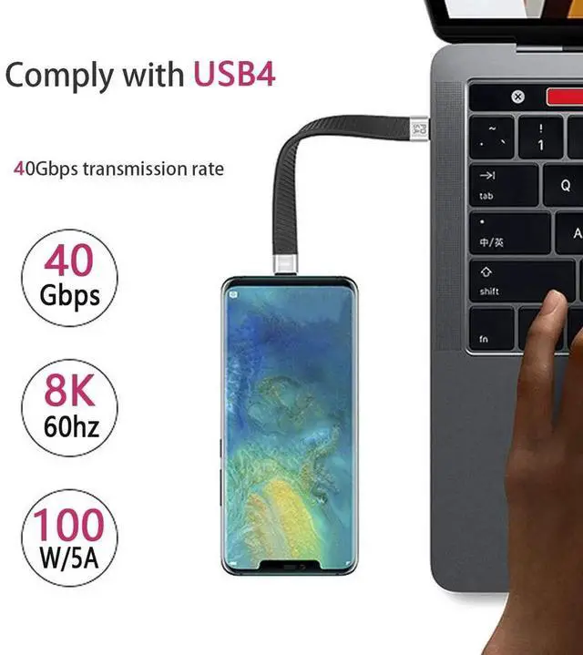Alt view image 4 of 7 - 13cm Flat FPC USB4 Type-C Male to Male Cable, 40Gbps|100W PD|8K Video Cord for Laptops & Smartphones