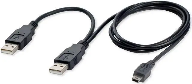 Main image of 60cm USB2.0 Dual A Male to Mini 5Pin Y Splitter Cable, Extra Power Supplement & Data Sync Cord for External HDD Enclosure