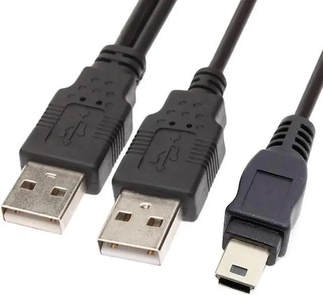 Alt view image 2 of 4 - 60cm USB2.0 Dual A Male to Mini 5Pin Y Splitter Cable, Extra Power Supplement & Data Sync Cord for External HDD Enclosure