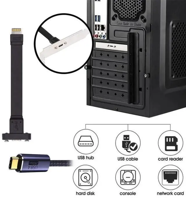 Alt view image 6 of 7 - USB3.2 Gen2 20Pin IDC Header to Panel Mount TypeE KeyA Female Cable | 20Gbps, Locking Screw Design for PC Front Panel