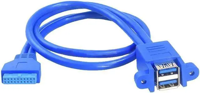 Alt view image 2 of 6 - Motherboard 19/20Pin USB3.0 Header to Dual USB3.0 Type-A Female Splitter Cable with Mount Screw Holes