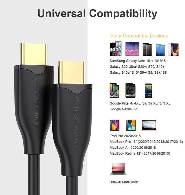 Alt view image 4 of 6 - 6.6FT(2M) Black USB-C to USB-C PD 60W 3A Fast Charging Cable for MacBook, Samsung Galaxy Series