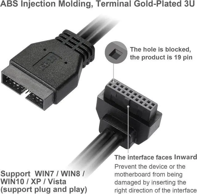 Alt view image 3 of 7 - 19Pin USB3.0 Mainboard Header Male to Female Extension Cable, Inward-Facing Front Panel High-Speed Cord