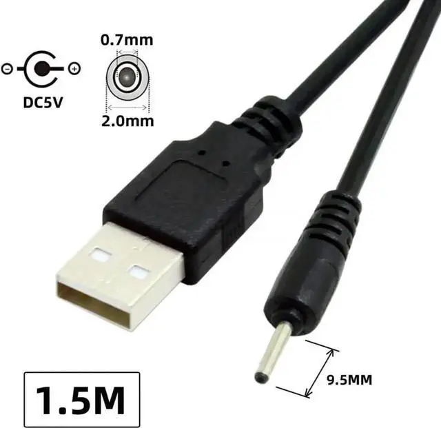 Alt view image 6 of 6 - 150cm 24AWG USB2.0 Type-A Male to DC 2.0×0.7mm Barrel Jack Power Cable for 5V Power Supply