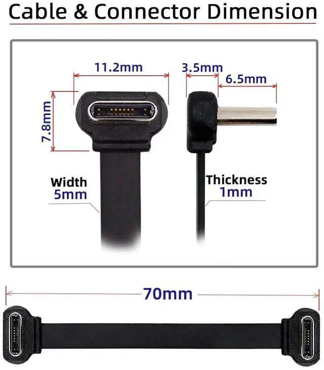 Alt view image 4 of 7 - 2PCS/Lot Right-Angle Flat USB-C to USB-C Cable | USB2.0, 65W PD Fast Charging for Phone Tablet Laptop