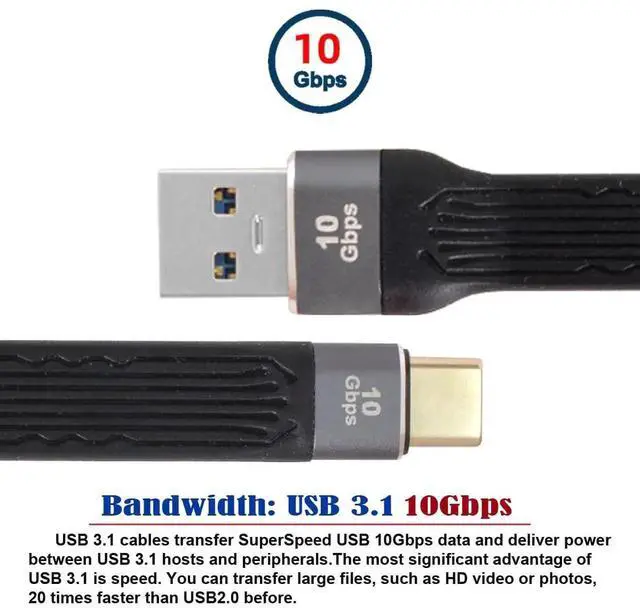Alt view image 5 of 7 - 13cm Slim Flat FPC USB3.1 Gen2 Type-C to USB3.0 A Male Cable | 10Gbps High Speed Short Data Cord