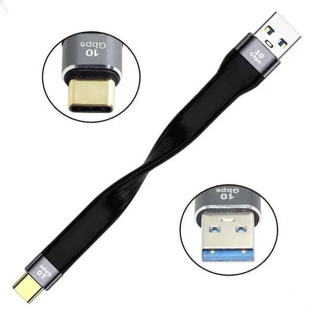 Alt view image 7 of 7 - 13cm Slim Flat FPC USB3.1 Gen2 Type-C to USB3.0 A Male Cable | 10Gbps High Speed Short Data Cord