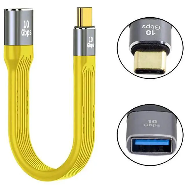 Alt view image 4 of 7 - 13cm Yellow Slim FPC Flat USB3.1 Gen2 Type-C Male Host to USB3.0 A Female OTG Cable | 10Gbps High Speed