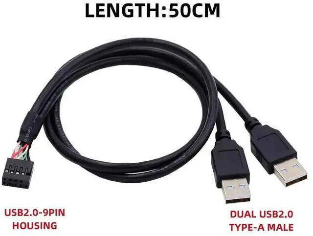 Alt view image 6 of 7 - 0.5M USB2.0 9/10Pin Header 1 Male to Dual USB2.0 Male Y-Splitter Internal Extension Cable