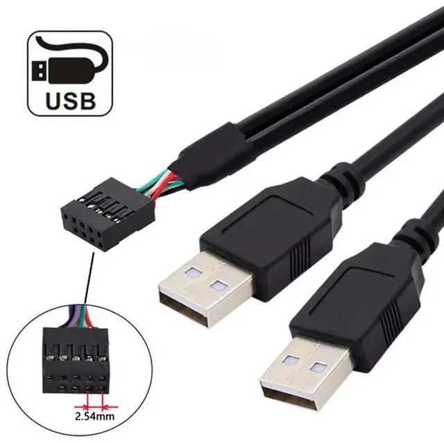 Alt view image 5 of 7 - 0.5M USB2.0 9/10Pin Header 1 Male to Dual USB2.0 Male Y-Splitter Internal Extension Cable