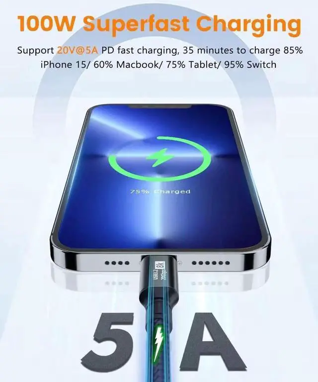 Alt view image 5 of 7 - 3.3FT USB-C to USB-C Video Cable | 8K@60Hz, 20Gbps Data, PD 100W Charging, Thunderbolt 3/4 Compatible for MacBook, iPhone 15/16, iPad Pro/Air