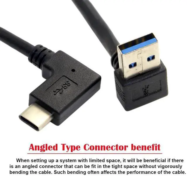 Alt view image 2 of 7 - 30cm Upward 90 Degree USB-C Female to USB3.1 Type-A Male Reversible Data Cable | 5Gbps High Speed Cord for Smartphones & Tablets