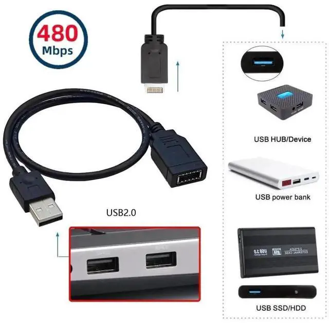 Alt view image 6 of 7 - 1.31FT USB2.0 Male to Type-E Key-A Female Extension Cable | Motherboard Front Panel Header Adapter Cord
