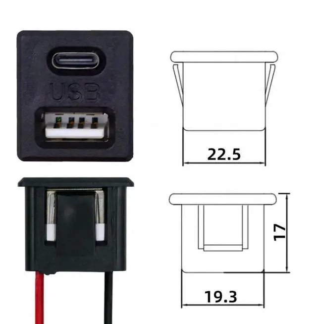 Alt view image 3 of 6 - Latch Mount USB-A + USB-C Female to 2.54mm Pitch 2Pin Header Pigtail Cable|DC 5V Power Wiring Harness for DIY & OEM Projects