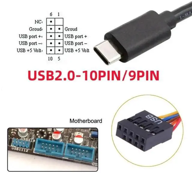 Alt view image 3 of 7 - 0.5M USB2.0 9/10Pin Motherboard Front Panel Header to USB-C Male Extension Adapter Cable