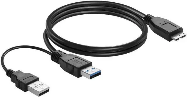 Main image of 3FT Y-Shape USB3.0 Type-A Dual Male to Micro-B Cable | 5Gbps High Speed Data & Extra Supplemental Power Cord for 2.5" HDD/SSD