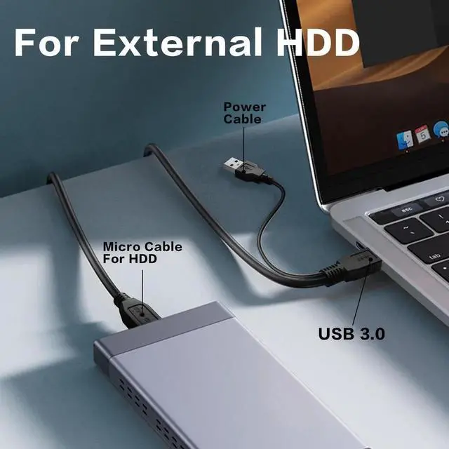 Alt view image 3 of 6 - 3FT Y-Shape USB3.0 Type-A Dual Male to Micro-B Cable | 5Gbps High Speed Data & Extra Supplemental Power Cord for 2.5" HDD/SSD