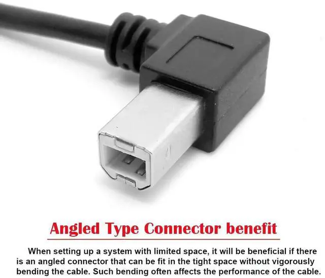 Alt view image 3 of 7 - 20cm Right 90° Angled USB2.0 Type-B Male to Female Extension Cable for Printers, Scanners & External Hard Drives