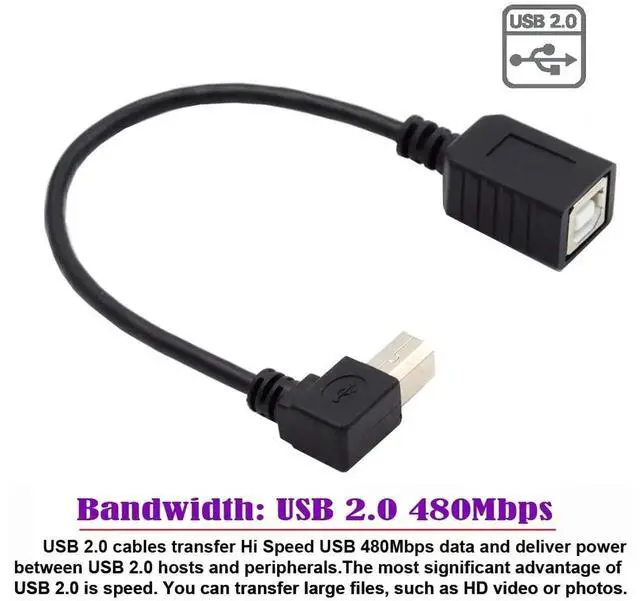 Alt view image 6 of 7 - 20cm Right 90° Angled USB2.0 Type-B Male to Female Extension Cable for Printers, Scanners & External Hard Drives