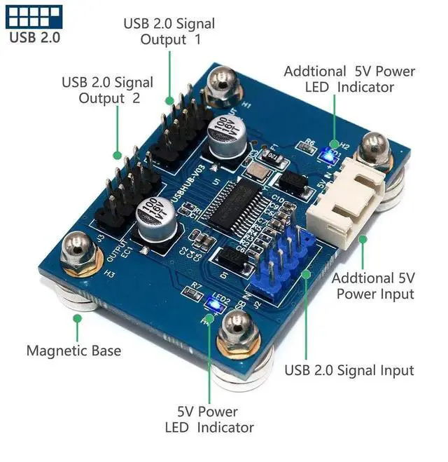 Alt view image 7 of 7 - 30CM USB2.0 9Pin Motherboard Header 1-to-2 Splitter Cable | 180° Plug with Extra SATA Power Cord, MB Internal USB Male to Dual Male Adapter