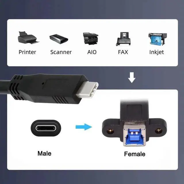 Alt view image 7 of 7 - 30cm USB3.0 Type-C Male to USB3.0 Type-B Female Extension Cable | 5Gbps High Speed Data Cord for SSD, External Hard Drive & Industrial Camera