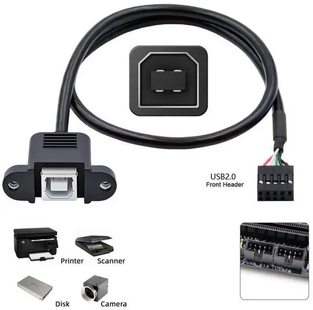 Alt view image 5 of 7 - 0.5M/1.64FT USB2.0 9/10Pin Motherboard Header Male to Type-B Female Extension Adapter Cable