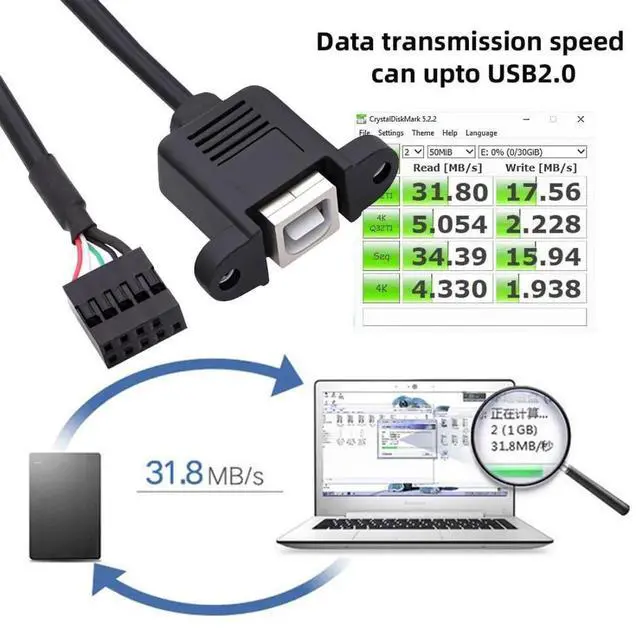 Alt view image 2 of 7 - 0.5M/1.64FT USB2.0 9/10Pin Motherboard Header Male to Type-B Female Extension Adapter Cable