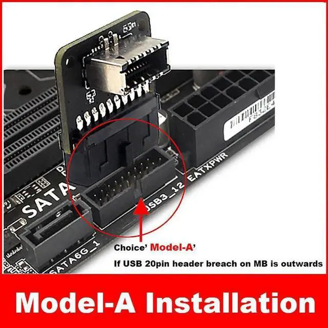 Alt view image 2 of 6 - USB3.0 19/20Pin Motherboard Header to KeyA TypeE Adapter, Internal Converter for USBC Front Panel Port