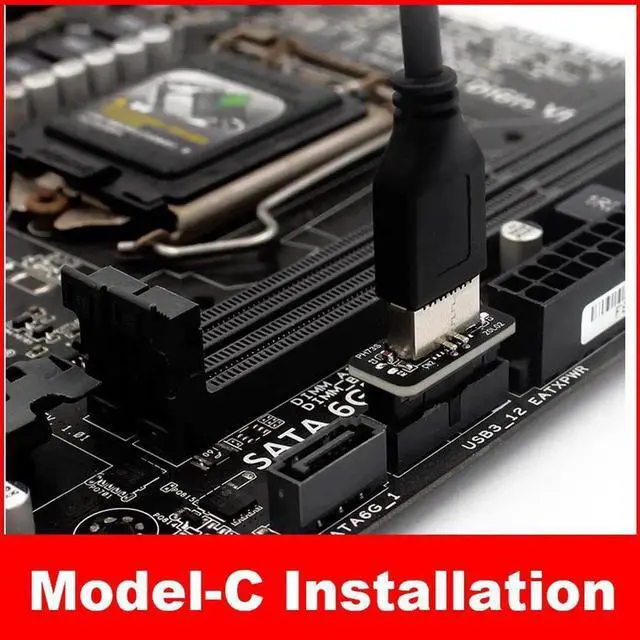 Alt view image 2 of 5 - Straight Type USB3.0 19/20Pin Mainboard Header to Key-A Type-E Adapter for Chassis Front Panel USB-C Bracket