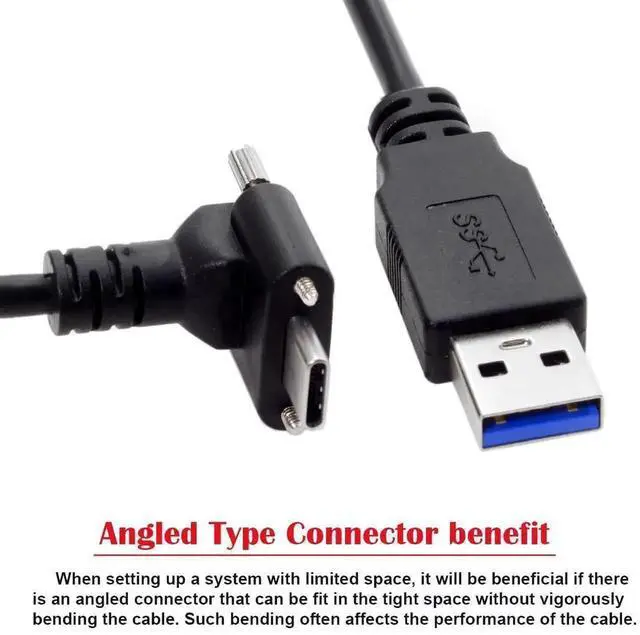 Alt view image 2 of 7 - 0.3M Right-Angle USB3.0 Type-A to USB-C Panel Mount Cable with Lock Screws for Industrial Vision Camera