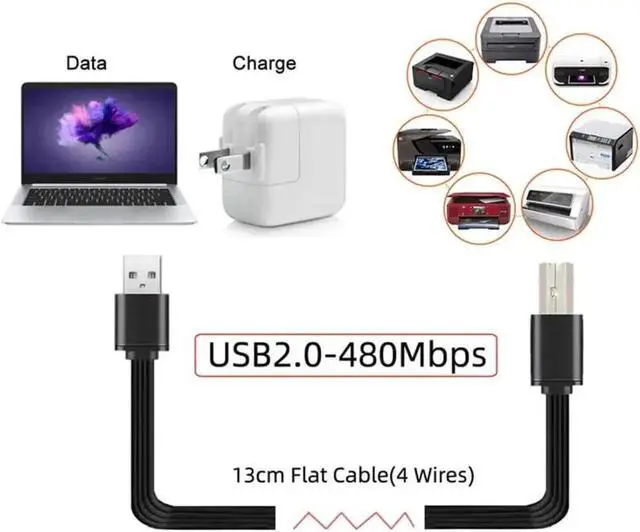 Alt view image 7 of 7 - 13cm Slim FPC Flat USB2.0 Type-A Male to Type-B Male Cable, High Speed Data Cord for Printer, Scanner & External Storage Drive