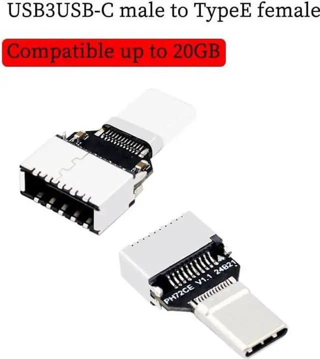 Alt view image 2 of 5 - PH721CE USB 3.2 Gen2x2 20Gbps USB-C Male to Key-A Type-E Female Front Panel Converter Adapter for Desktop Motherboard PC Case