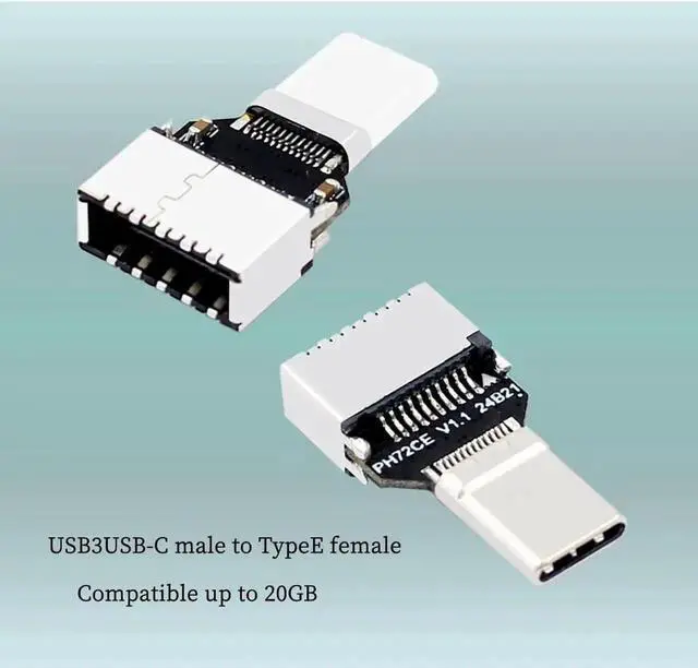 Alt view image 5 of 5 - PH721CE USB 3.2 Gen2x2 20Gbps USB-C Male to Key-A Type-E Female Front Panel Converter Adapter for Desktop Motherboard PC Case