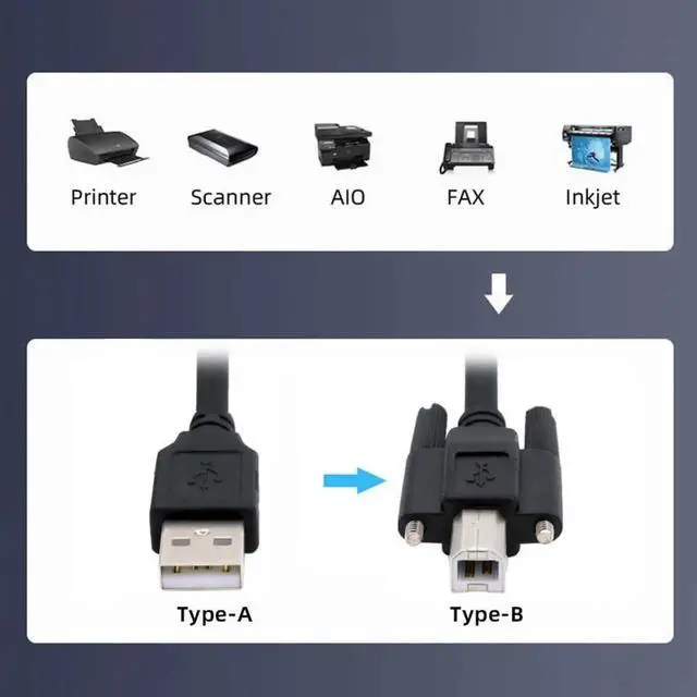 Alt view image 3 of 7 - Panel Mount USB2.0 Type-A Male to Lockable Thumbscrew Type-B Male Cable for Industrial Camera, Robot, Scanner & Storage Drive