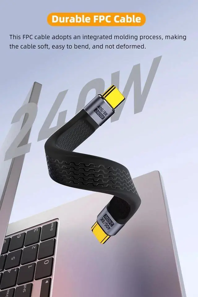 Alt view image 7 of 7 - 5.3 Inch Short USB4 USB-C to USB-C Cable | 240W PD Fast Charging, 40Gbps Data, 8K@60Hz Video, Compatible with Thunderbolt 3/4, Laptops, Tablets & Smartphones