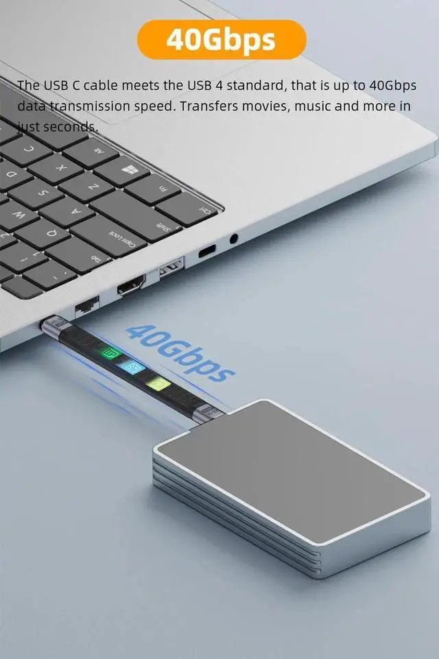 Alt view image 2 of 7 - 5.3 Inch Short USB4 USB-C to USB-C Cable | 240W PD Fast Charging, 40Gbps Data, 8K@60Hz Video, Compatible with Thunderbolt 3/4, Laptops, Tablets & Smartphones