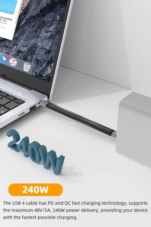 Alt view image 3 of 7 - 5.3 Inch Short USB4 USB-C to USB-C Cable | 240W PD Fast Charging, 40Gbps Data, 8K@60Hz Video, Compatible with Thunderbolt 3/4, Laptops, Tablets & Smartphones